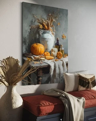 WANDBILD VASE MODERN KUNST DRUCK LEINWAND POSTER KÜRBIS Mais BLUMEN - Bild 1 von 4