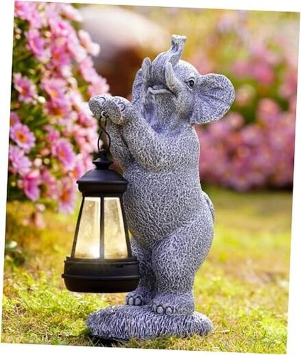 Elephant Solar Statues for Garden Decor: Outdoor Sculpture with Warm Lights