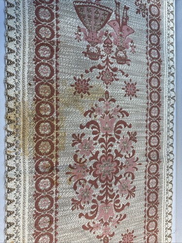 VTG Austrian Woven Table Runner Bavarian Dancers Pinks Beige Folk Art Crochet - Bild 10 von 13