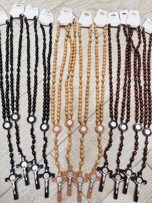 Wholesale Lot Wood Rosary 12 Pcs Catholic Jerusalem Holy INRI Cross St Benedict