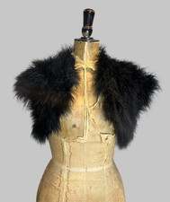 Vintage 70's Black Feather Marabou Ladies Stole Jacket Cover Up Small Retro