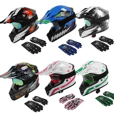 DOT Youth Kids Helmet Full Face Dirt Bike Off Road ATV Motocross Goggles Gloves