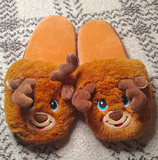 Homeleet Reindeer Faux Fur Slide Slippers Brown US L Non-Slip Rubber Sole