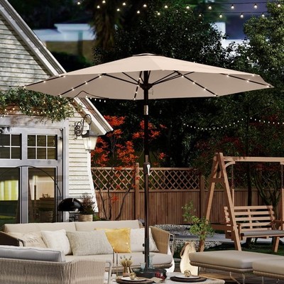 10FT Solar Umbrella 32 LED Lighted Patio Umbrella Pool, Garden, Deck,