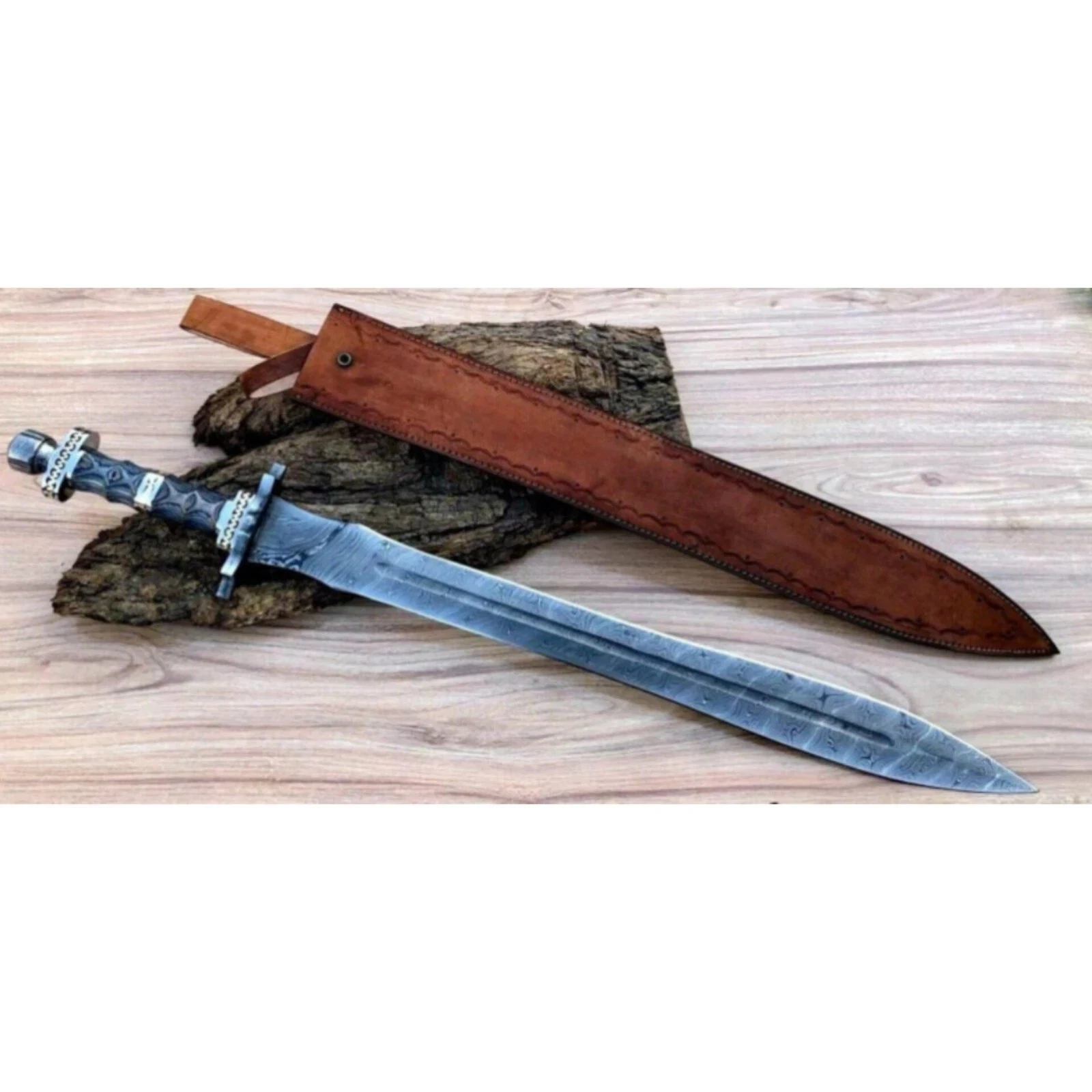 Custom Handmade Damascus Steel Blade Medieval Valhalla Viking Sword-Battle Ready
