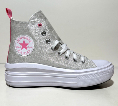 Converse All Star Hi Womens Size 7 Move White Glitter Pink Sneakers