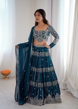 Wedding Wear Blue Butterfly Net Stylish Lehenga Choli With Dupatta For Women