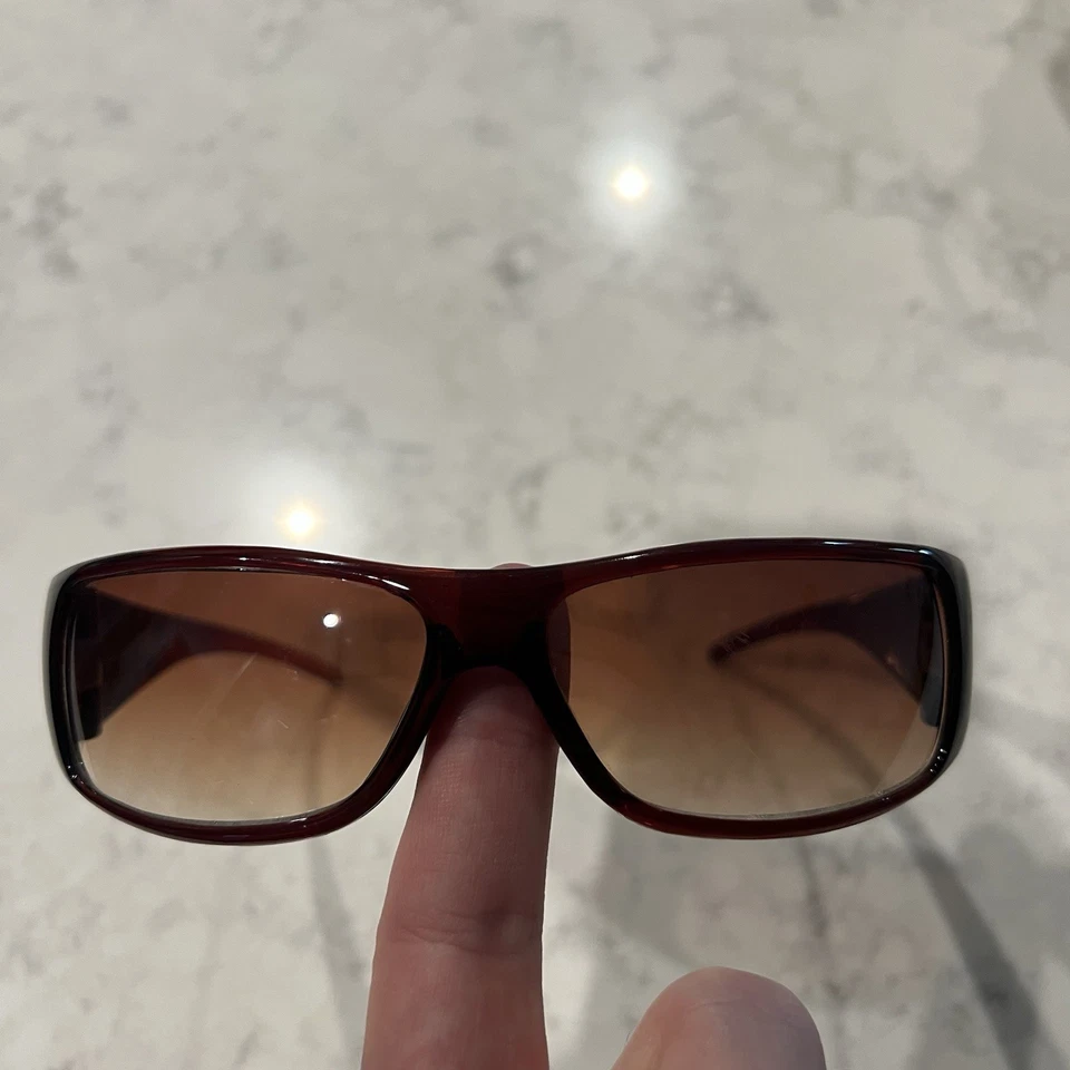 Vintage Y2k Ed Hardy Zeke Sunglasses Brown Red Heart Skull Tattoo - Image 2 of 4