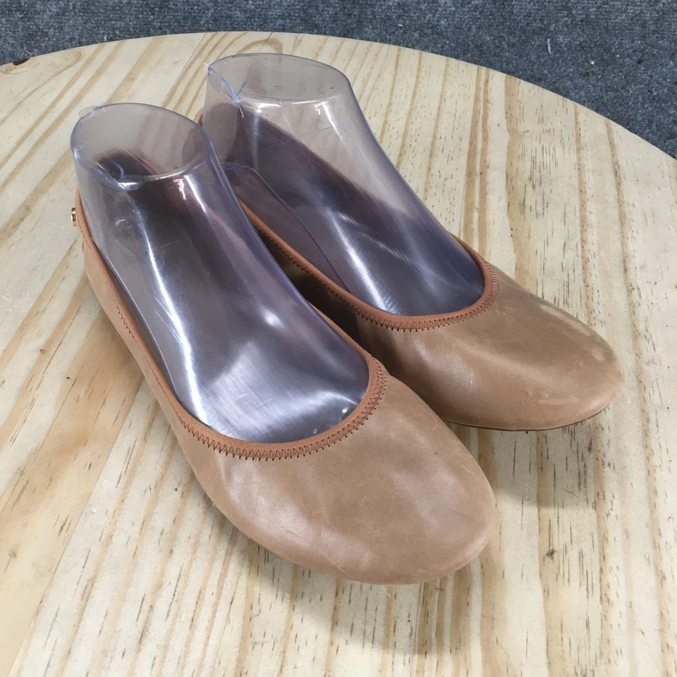 Zapatos planos de ballet Hush Puppies para mujer 7,5 W cuero tostado cómodos sin cordones Foto 3 de 4