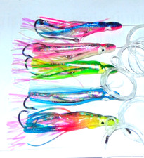 5 Pack Custom Saltwater Offshore Fishing Trolling Lure Mahi,Tuna Skirts Mylar