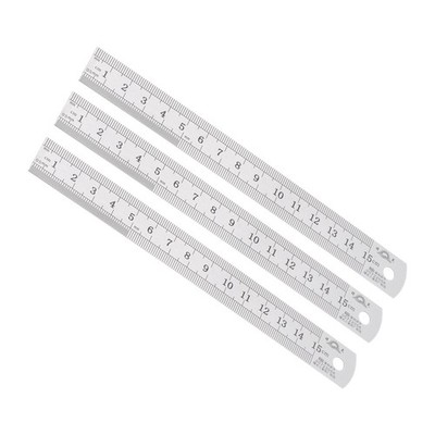 3pcs Stainless Steel Ruler 15cm/6'' x 1/36'' x 3/4'' Double Reading Straight Edge