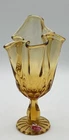 New ListingVtg Fenton Amber Swung Vase Pedestal Ruffled Rim Mid Century Art Glass Decor