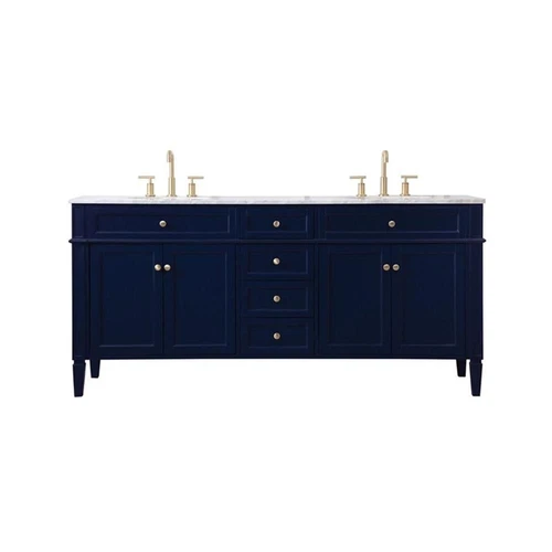 Elegant Decor Park Avenue 72" Metal MDF Marble Double Bathroom Vanity in Blue - Picture 3 of 8