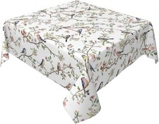 Spring Square Tablecloth 52X52 Inch, Watercolor Floral Birds Summer Farmhouse Wa