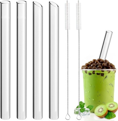 4 Pack Glass Boba Straws Clear Bubble Tea Straw Thick Smoothie Straws