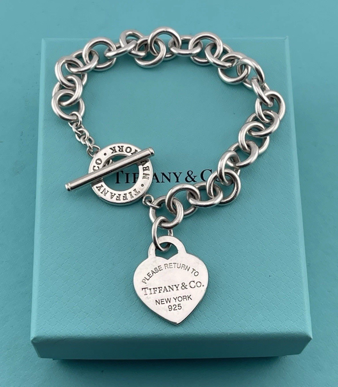 Tiffany & Co. Please Return To Tiffany Silver Heart Tag Toggle Clasp Bracelet