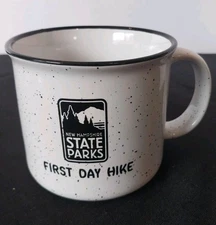 NH State Parks- First Day Hike- Coffee / Tea Mug 18 Oz Black & White  Logo EUC