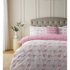 NEW WHITE PINK BOW GIRLIE REVERSIBLE KING SIZE DUVET SET KING BEDDING.