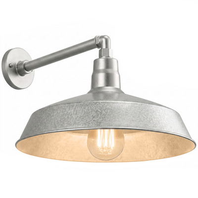 Barn Light 17'' Galvanized Shade with 13'' Galvanized Straight Arm