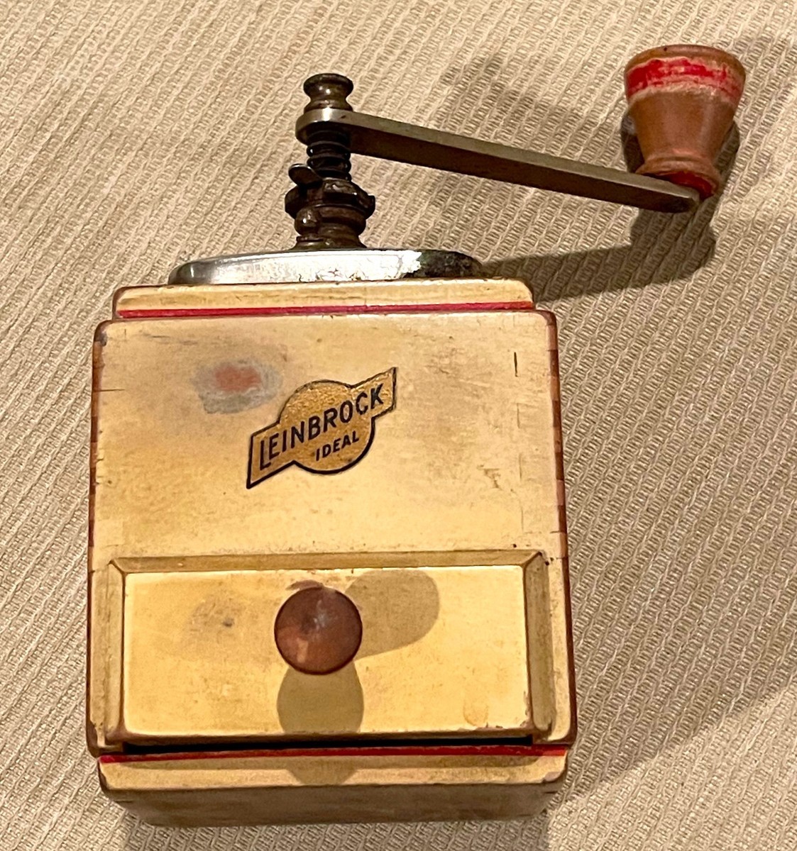 RARE Vintage LEINBROCK IDEAL wood coffee grinder mill Antique