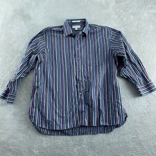 Paul Fredrick Mens Non-Iron Striped Button-Up Shirt 17.5 32-33 100 Cotton 0196