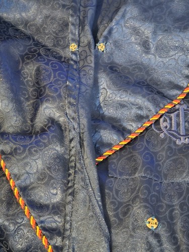 Vintage Christian Dior Loungewear XL Blue Long Sleeve Braided Trim Robe Pockets - Picture 6 of 8