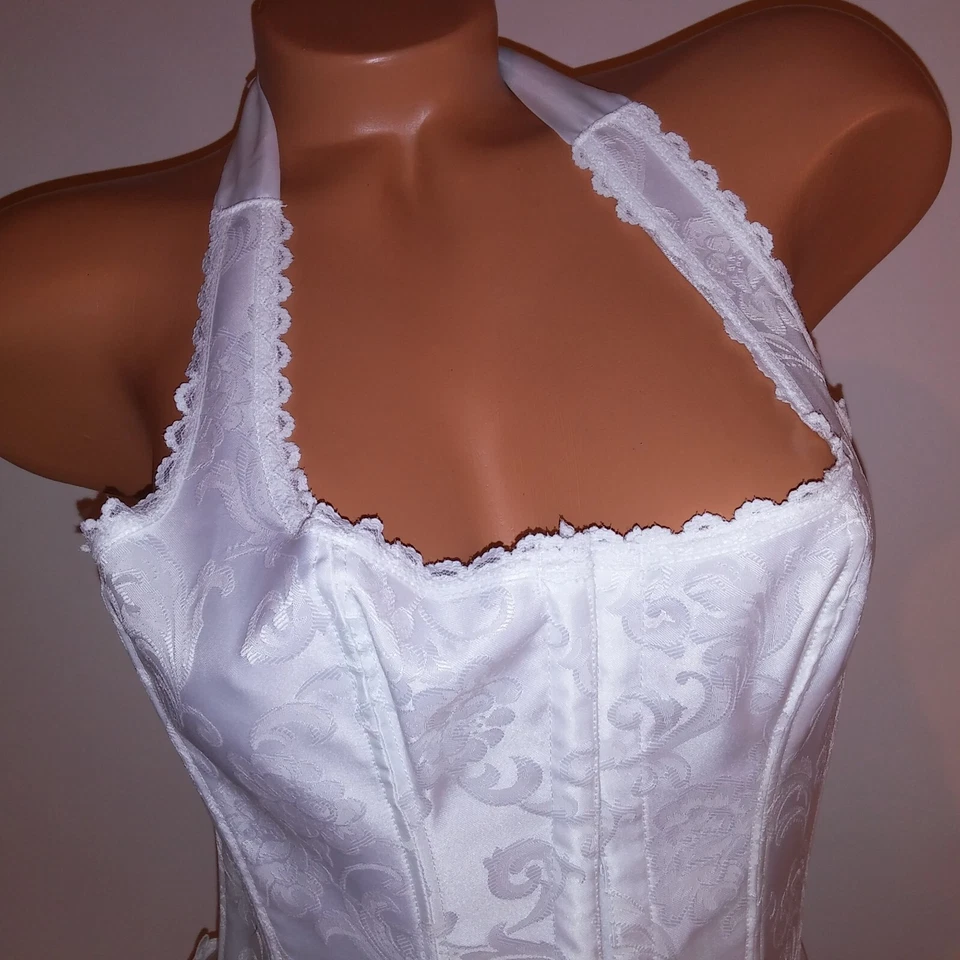 Fredericks of Hollywood Lingerie Bustier Corset 34 Small White Halter Lace Up - Image 2 of 4