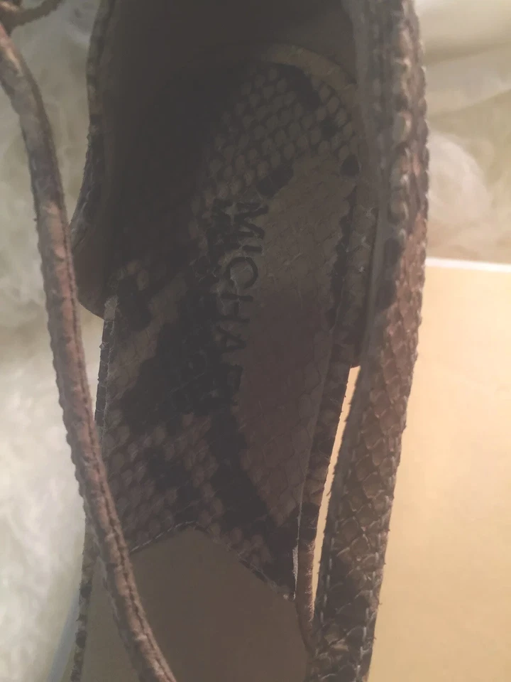 MICHAEL KORS PIEL DE SERPIENTE PRINCESA PLATAFORMA MARRÓN BEIGE BLOQUE TACÓN CON BOLA DE PIEL ACCE Foto 4 de 4