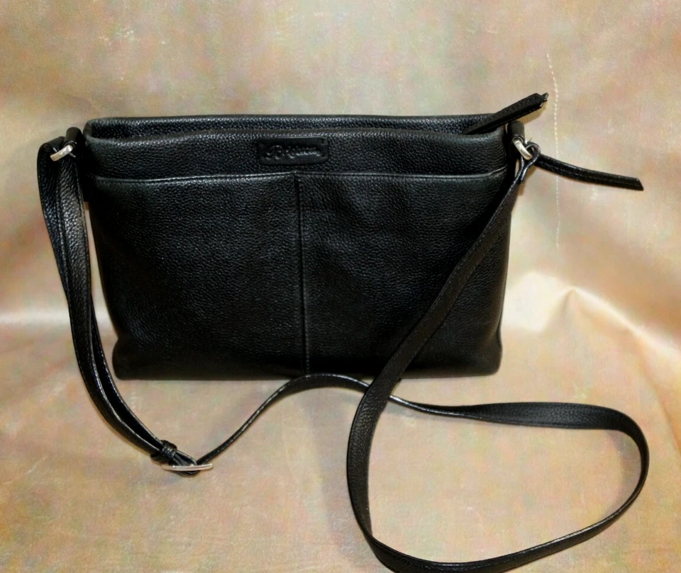 BRIGHTON BLACK PREOWNED MEDIUM LEATHER STUDED BAG WITH CROSSBODY STRAP & SILVER - Image 3 of 4