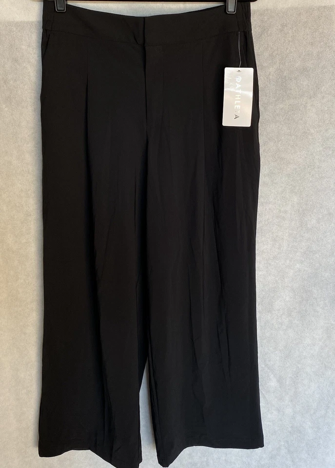 ATHLETA Size 12 Black Pinnacle Wide-Leg Stretch Trouser Pants w/ Pockets $129