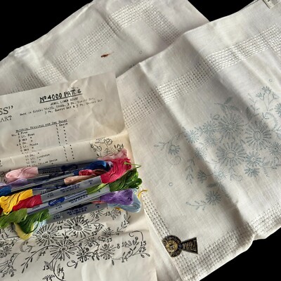 2 Vintage Linen Table Runners to Embroider Progress 4000 with Thread Czech