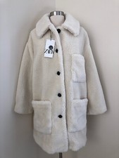 Cappotto donna Zara sherpa pile orsacchiotto taglia L bianco ecrù 