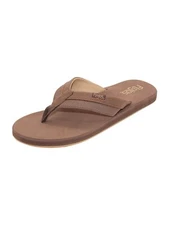 Flojos Men's Ryan Flip Flop Sandals Two Tone Faux Leather with Arch Support