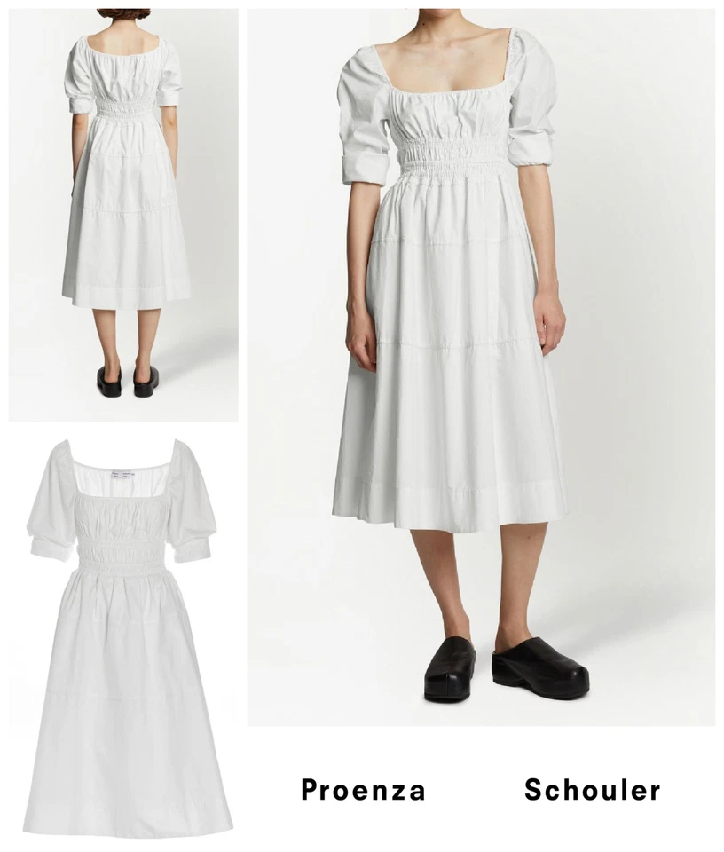 Womens Ladies Cotton Dress UK 6 Proenza Schouler Grid Poplin Square Neck 100%