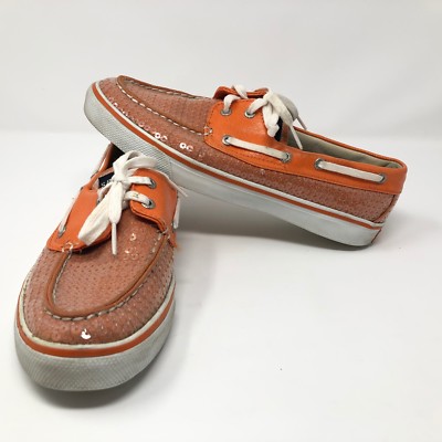 Sperry Top Sider Womens Bahama Orange Sparkle Slip On Boat