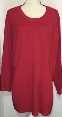 MAX STUDIO Red Tunic Pullover Sweater Long Sleeves Pullover Women s Size 2X NWT