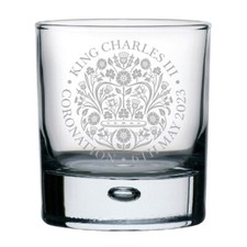 Krönungsemblem König Charles III Whiskyglas Bubble Tumbler Gedenkmünze