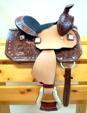 8" Showman Double T Stud Crystals Western Kid Mini Pony Saddle Dark Barrel Racer