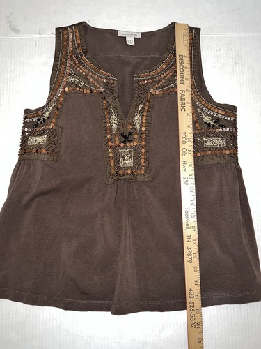 Boston Proper Tank Top with Black & Brown Sequin Beading Sleeveless Size Medium