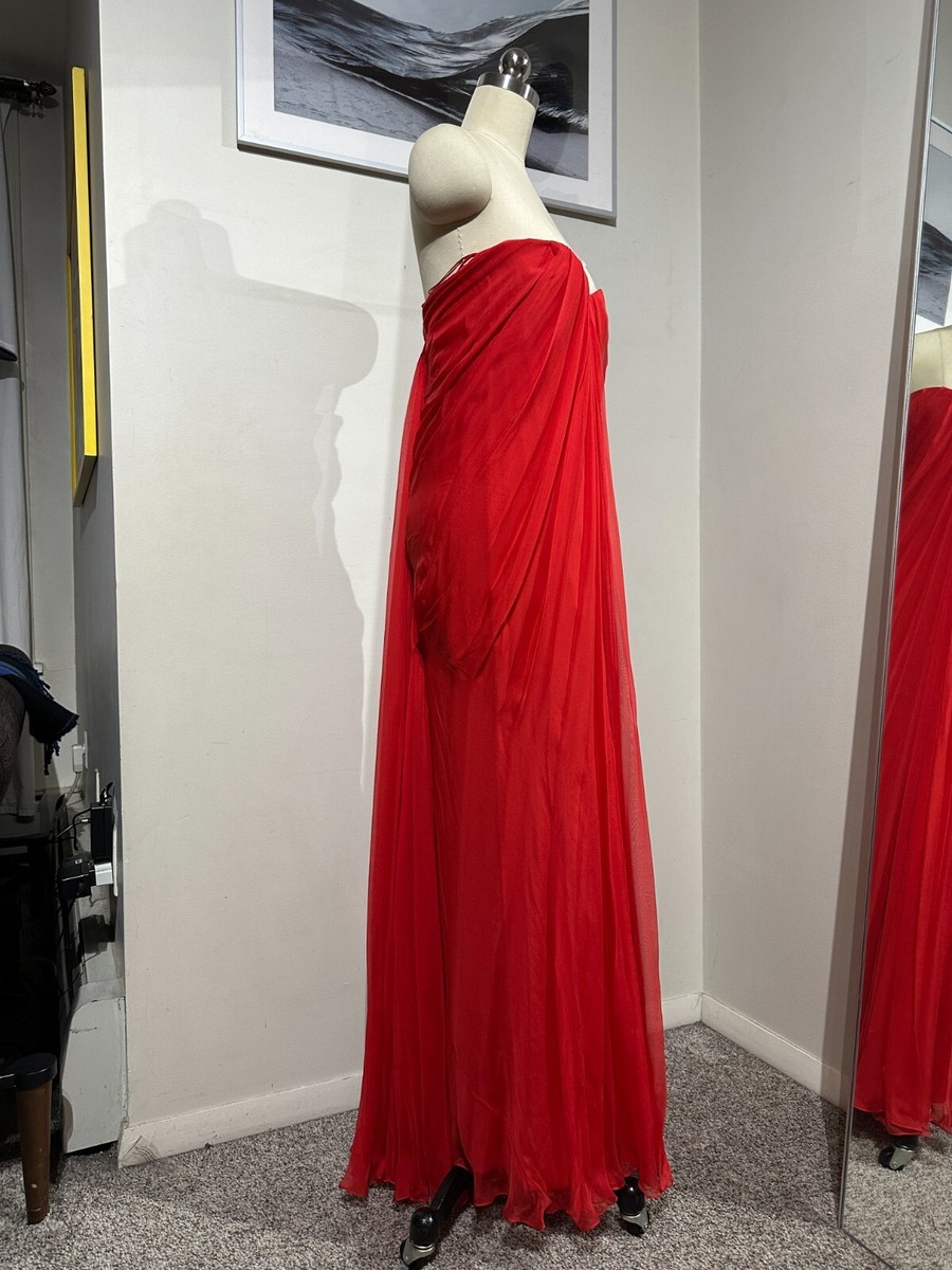 slim fit dress slacks 2010 Alexander McQueen Final Runway Collection Red Satin Metallic Bullion  Dress