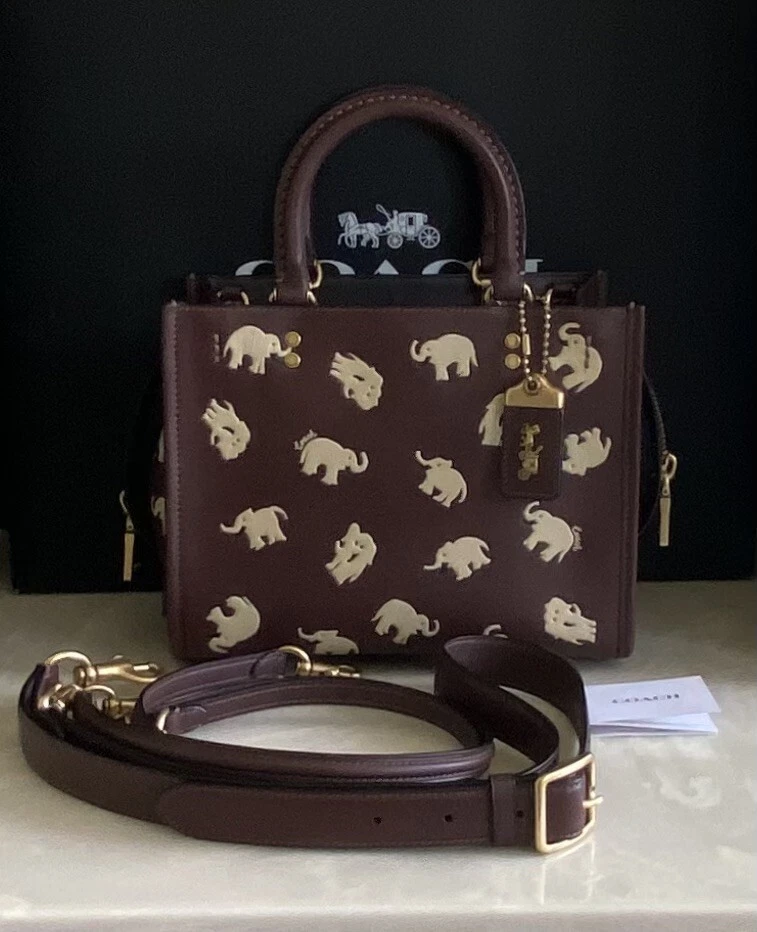 COACH FOREVER DARK TEAK LEATHER ROGUE 25 WITH ELEPHANT PRINT