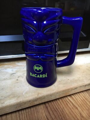 Bacardi Rum Tiki Handle Mug Cobalt Blue Lime Green Logo 6.25  Barware 