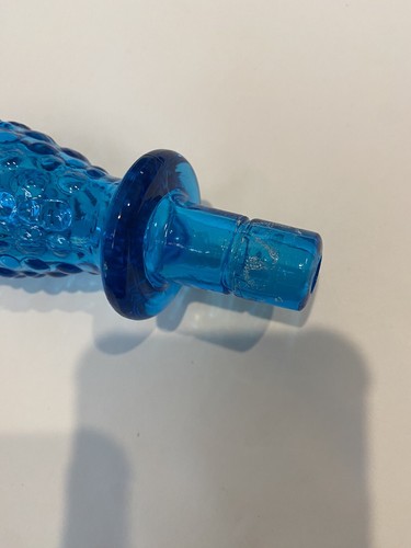 VINTAGE EMPOLI GENIE BOTTLE DECANTER GLASS MCM BLUE BUBBLE. With Stopper! - Picture 11 of 14