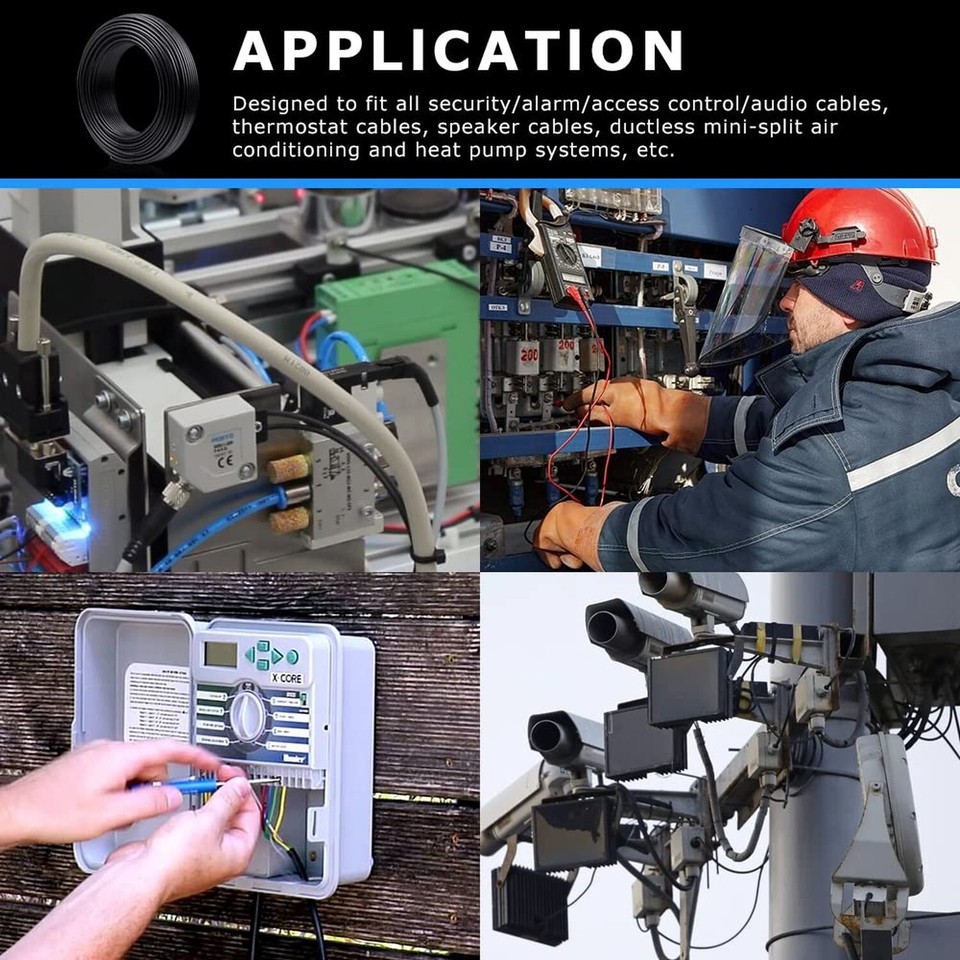 16 Gauge 8 Conductor Electrical Wire, 10FT 16AWG Black PVC Stranded