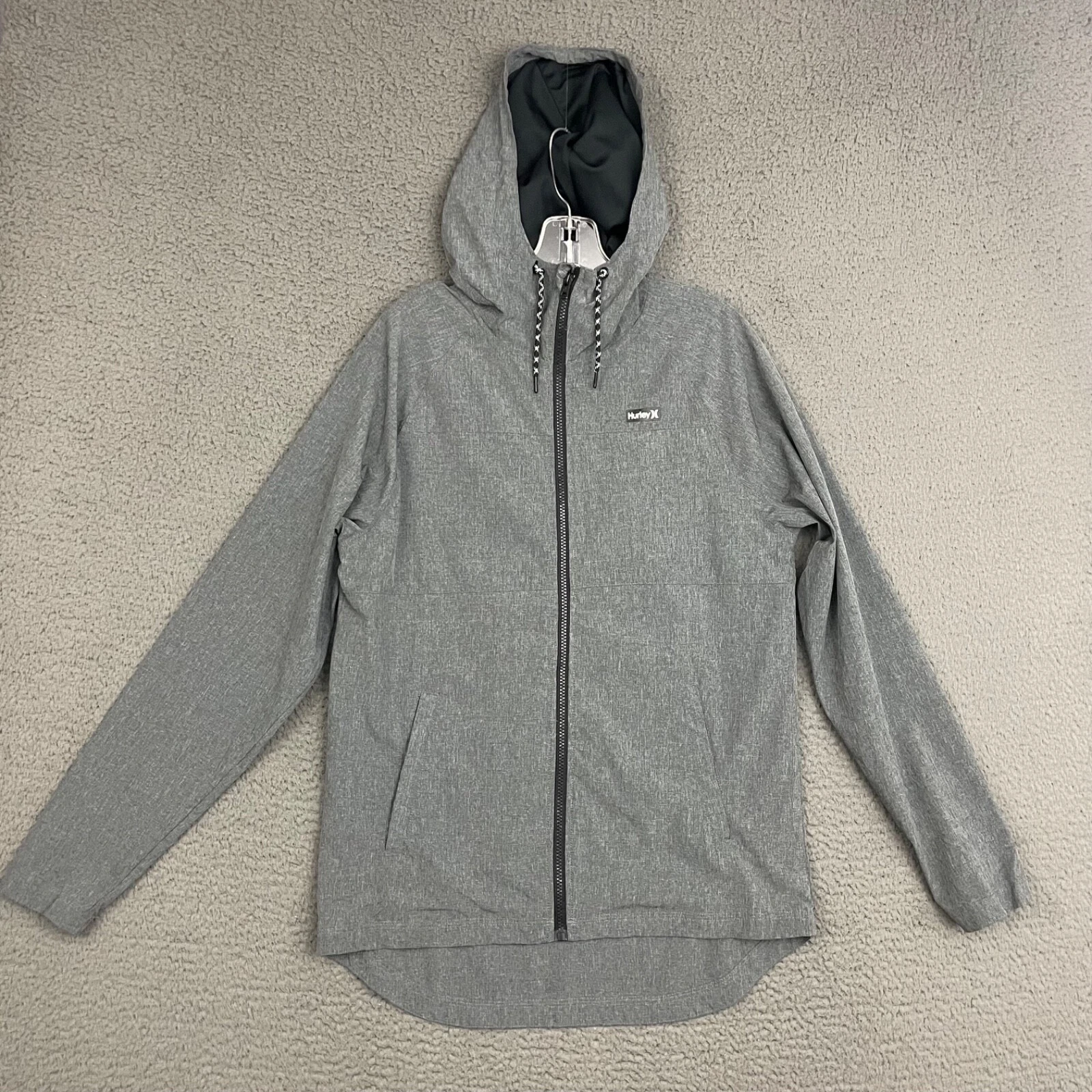 Hurley Jacket Mens Small Gray Full Zip Hooded Pockets Woven Outdoor Dad Beach