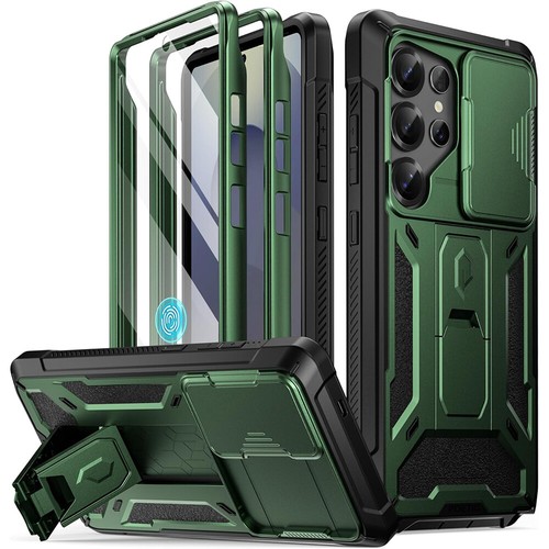 For Galaxy S25 Ultra 5G Case Built in Screen With Slide Camera Cover Green - Picture 2 of 7