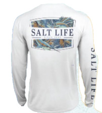 Salt Life Canopy L/S UV30 Crew Performance White L Live Salty SaltLife NWT