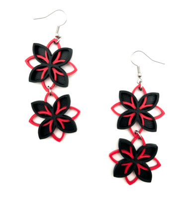 Two Tone Floral Dangle Earrings -  3D Printed - Geometric - Color Blocking
