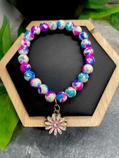 Handmade Beaded Stone Stackable 6.25" Plus Stretch Bracelet New Flower A4770