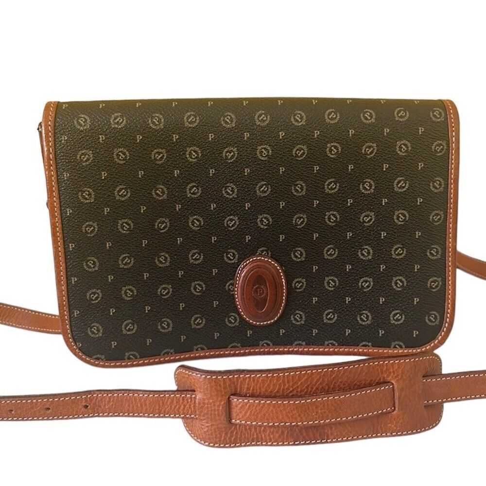 Pollini Logo Vintage Black Brown Monogrammed Leather Pollini Logo Vintage Black Brown Monogrammed Leather